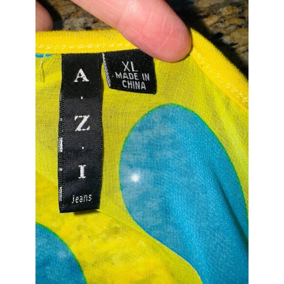 Yellow Blue Polka Dot Semi Sheer Cami Sleeveless Tunic Top XL Kawaii Swiftie - Picture 5 of 8